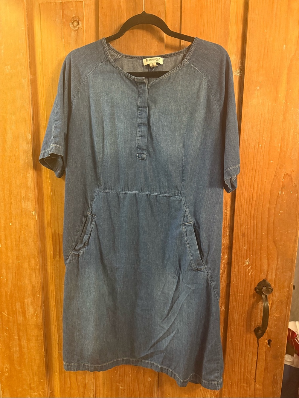 Inspire Denim Tunic Dress in Blue with Front Pockets